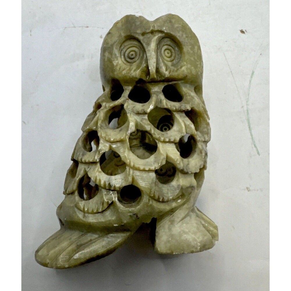 Soapstone Carving of an Owl w/another intricately Hand-Carved Mini Owl Inside